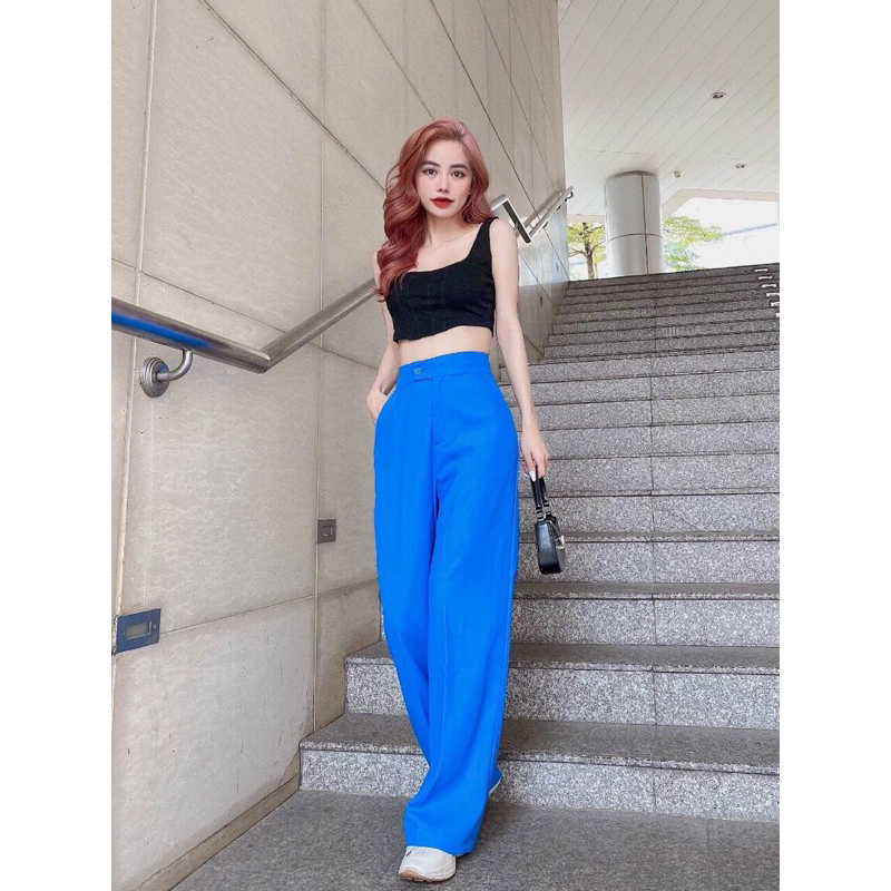 Quần ống rộng suông Tây tuyết mưa lưng siêu cao 1 nút hot hit