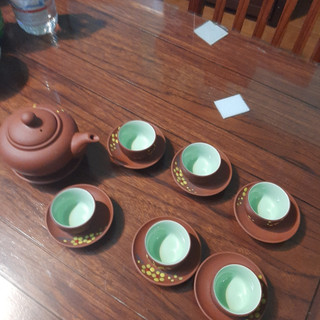 Bộ ấm chén pha trà tử sa hoa vàng Bát Tràng (kèm đĩa)