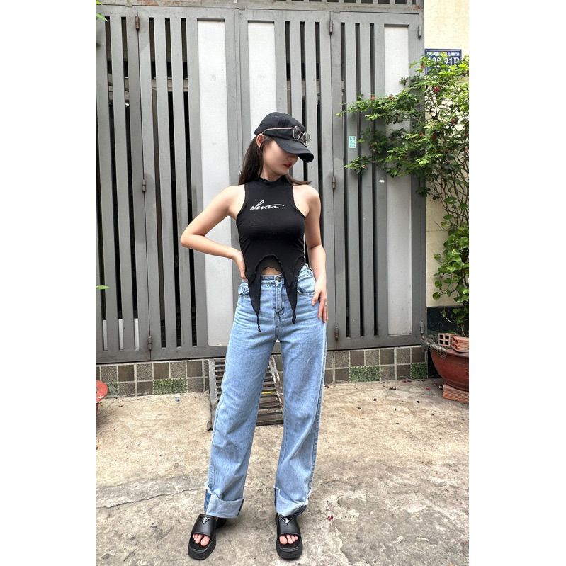 Áo thun lưới ba lỗ nữ tua rua vạt áo phong cách sexy cá tính