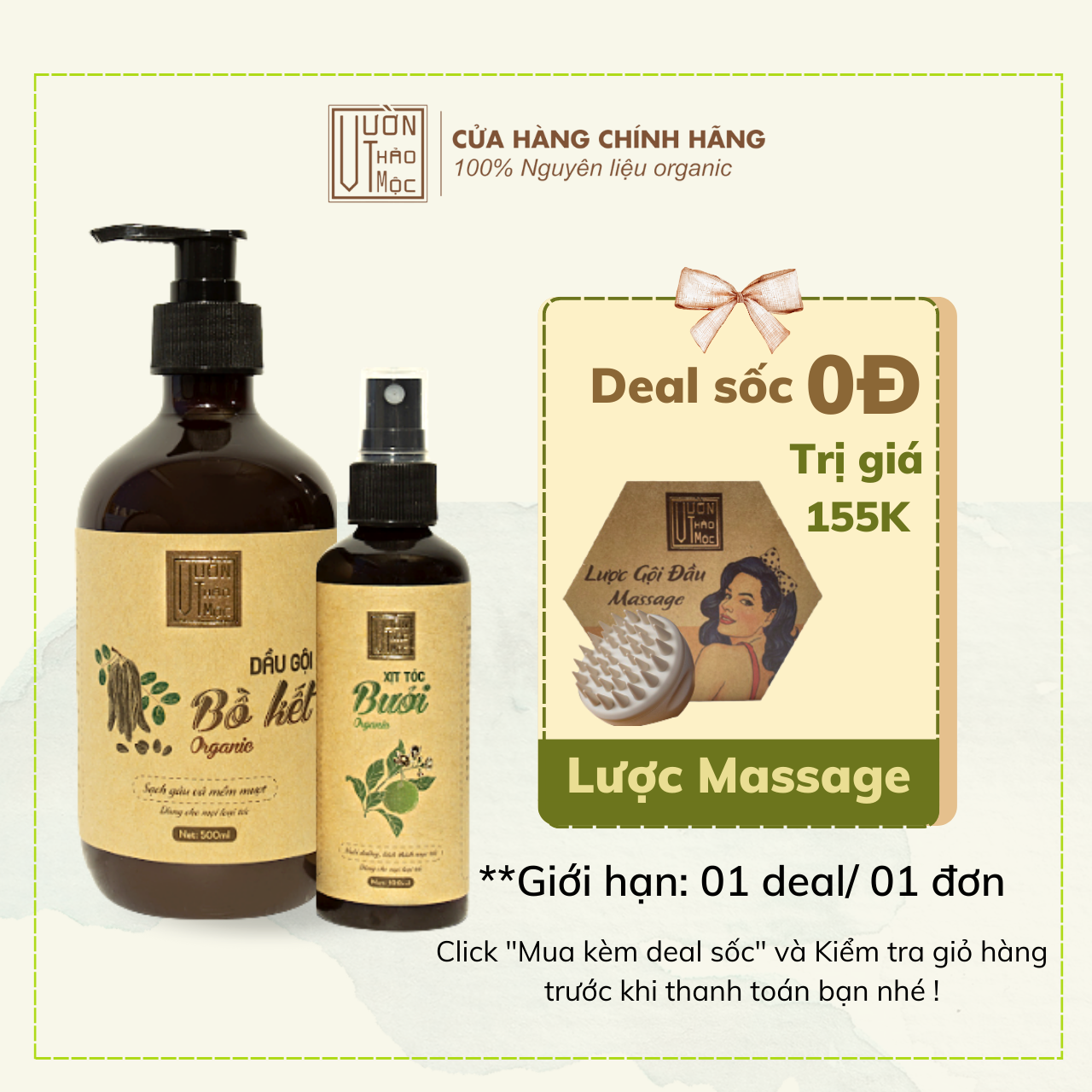 Bộ Dầu Gội Bồ Kết 500ml Xịt Dưỡng Tóc Bưởi 100ml VƯỜN THẢO MỘC ORGANIC Bảo Vệ Mái Tóc Tối Đa Phục Hồi