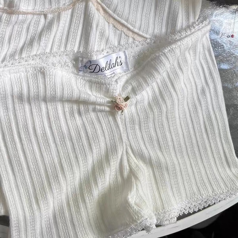 Set Đồ Ngủ / Đi Chơi Dây Ren Hoa Hồng Kèm Quần Shorts Siêu Xinh