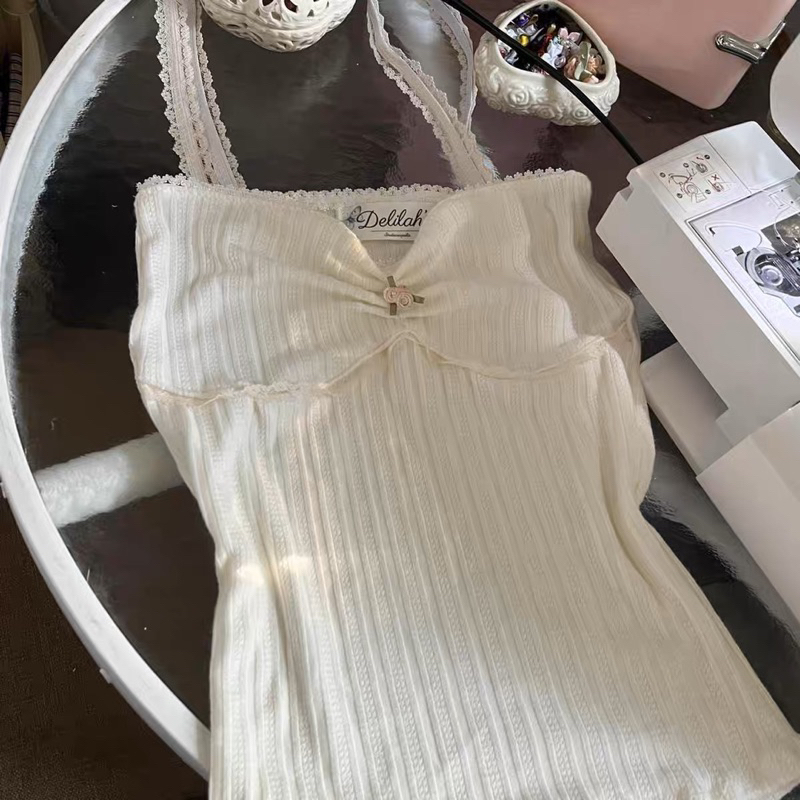 Set Đồ Ngủ / Đi Chơi Dây Ren Hoa Hồng Kèm Quần Shorts Siêu Xinh