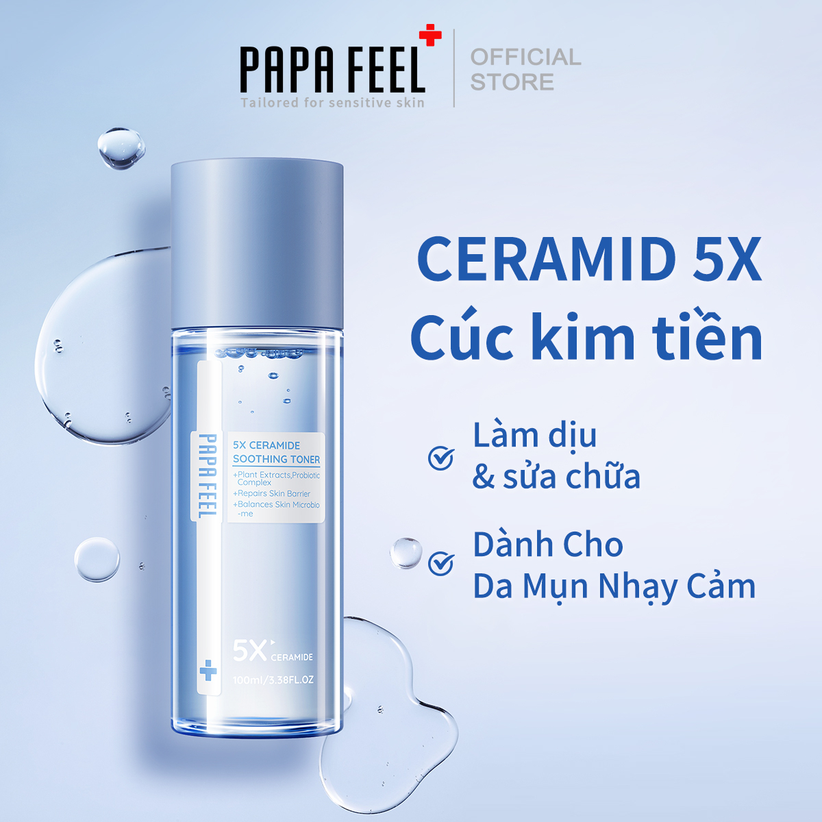 PAPA FEEL Toner 5X Ceramide Nước cân bằng da làm dịu da và dưỡng da sửa chữa hàng rào bảo vệ da 100ml