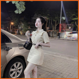 Đầm thiết kế cổ sơ mi khuy cài chất liệu trượt hàn mềm mặc cực tôn dáng