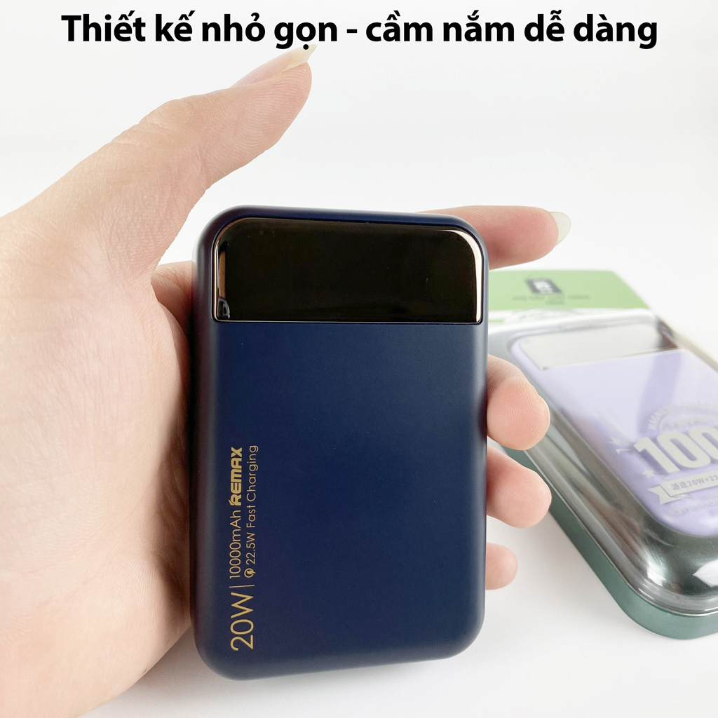 Sạc Dự Phòng Không Dây Remax RPP-525, Pin Dự Phòng 10000mAh, Sạc Nhanh QC=22.5w + PD=20W, Đèn Led Báo Sạc.