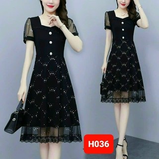 Đầm cổ vuông tay ngắn