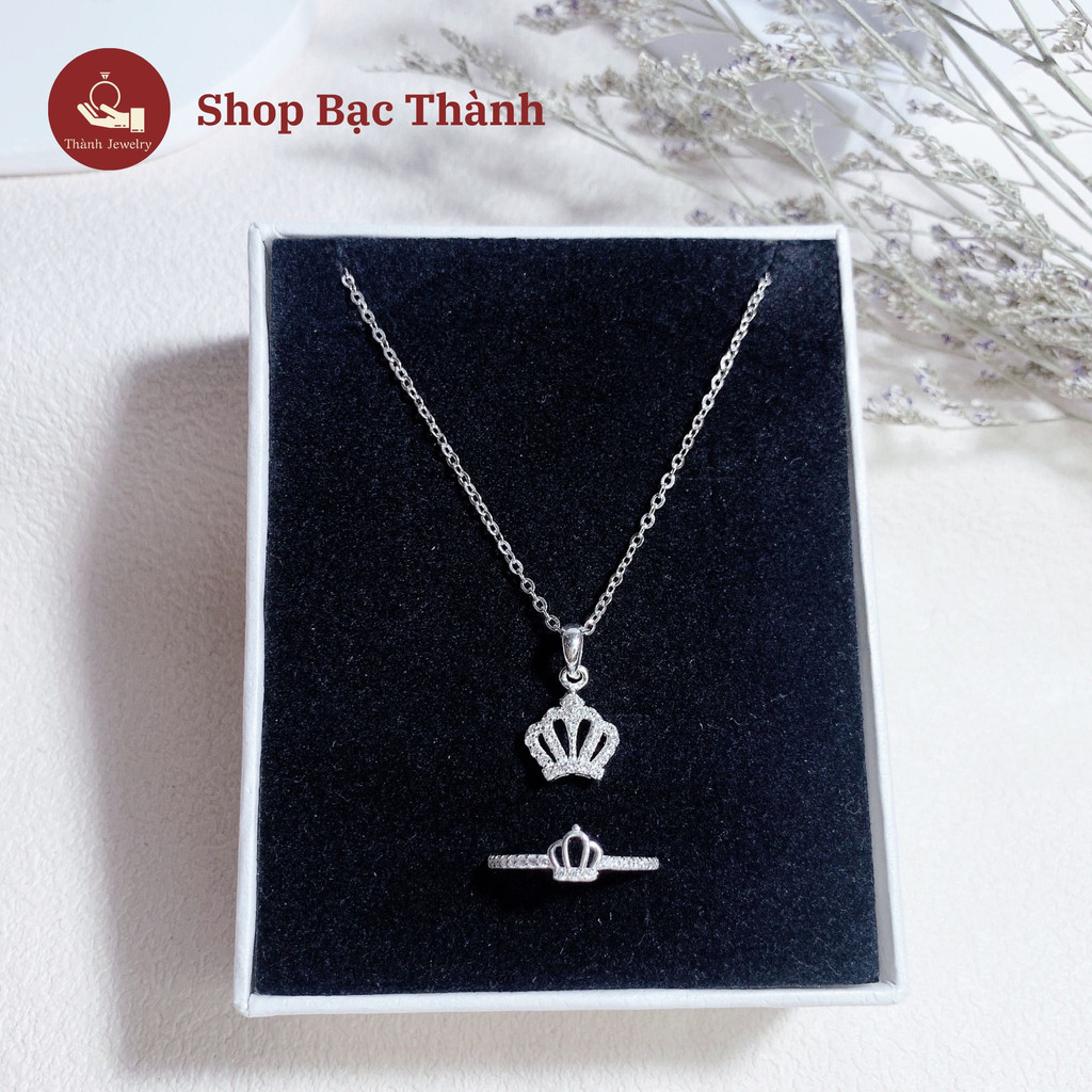 Set Dây Chuyền +Nhẫn Bạc ta mặt vương miện cho nữ ( Có Bảo Hành Làm Sáng, Ảnh Thật )