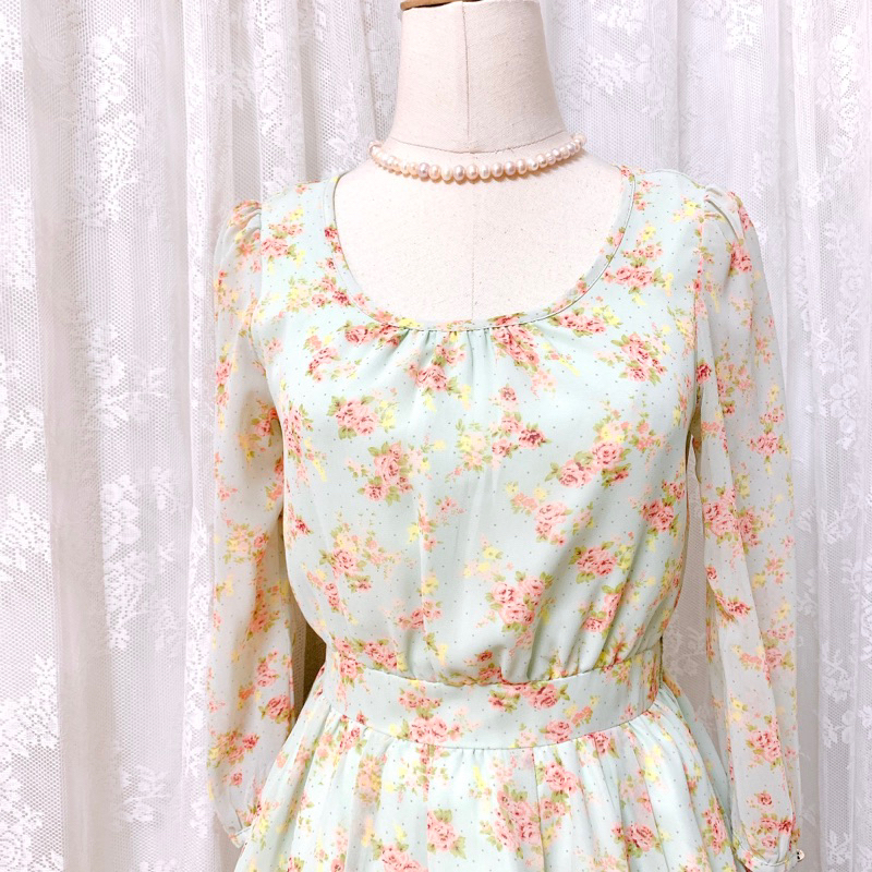 Đầm voan Nhật Misch Masch xanh ngọc in hoa nhí ngọt ngào 🥰❤️