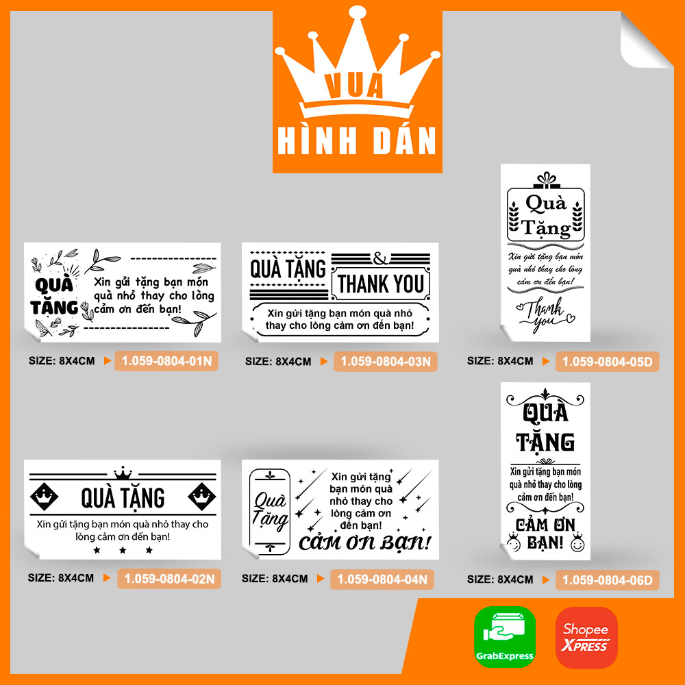 Set 50/100 tem QUÀ TẶNG và CẢM ƠN khách hàng (8x4cm) - tem dán đơn hàng, sản phẩm dành cho shop (1.059) vua hinh dan