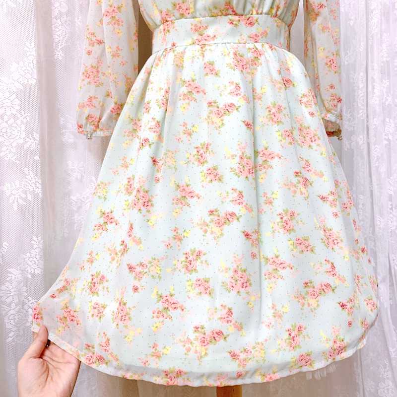 Đầm voan Nhật Misch Masch xanh ngọc in hoa nhí ngọt ngào 🥰❤️