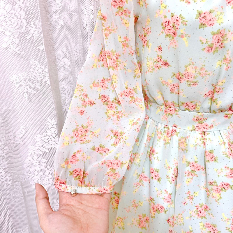 Đầm voan Nhật Misch Masch xanh ngọc in hoa nhí ngọt ngào 🥰❤️