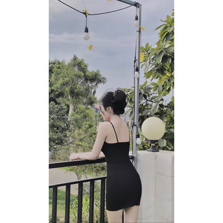 Đầm body 2 dây thun gân