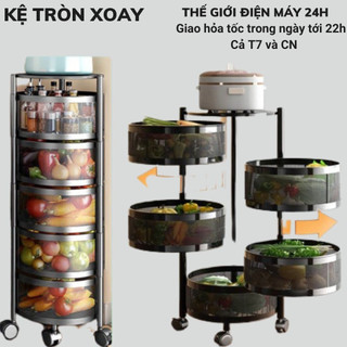Kệ Tròn Xoay Đa Năng .Kệ Rau Củ Quả 5/4/3 Tầng Có Bánh Xe Di Chuyển.
