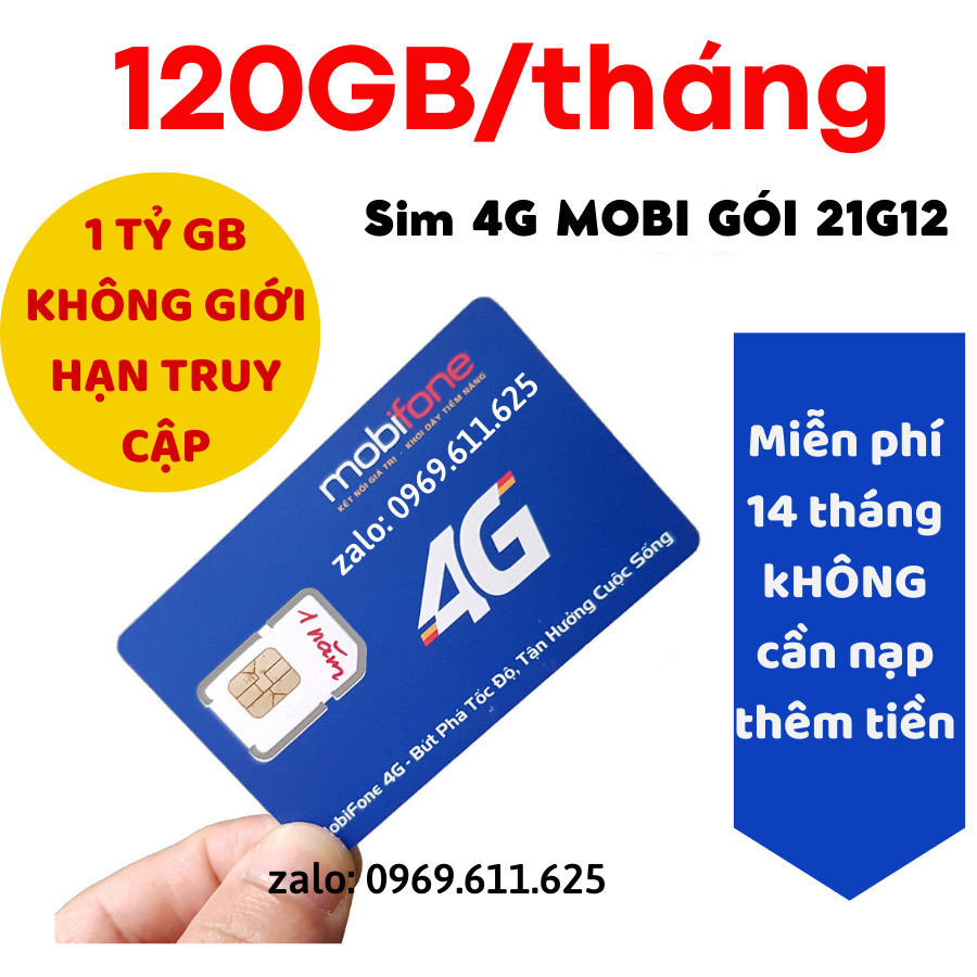 SIM 4G MOBIFONE 21G12 KHÔNG GIỚI HẠN DATA TRUY CẬP MIỄN PHÍ SỬ DỤNG 14 THÁNG - BẢO HÀNH UY TÍN