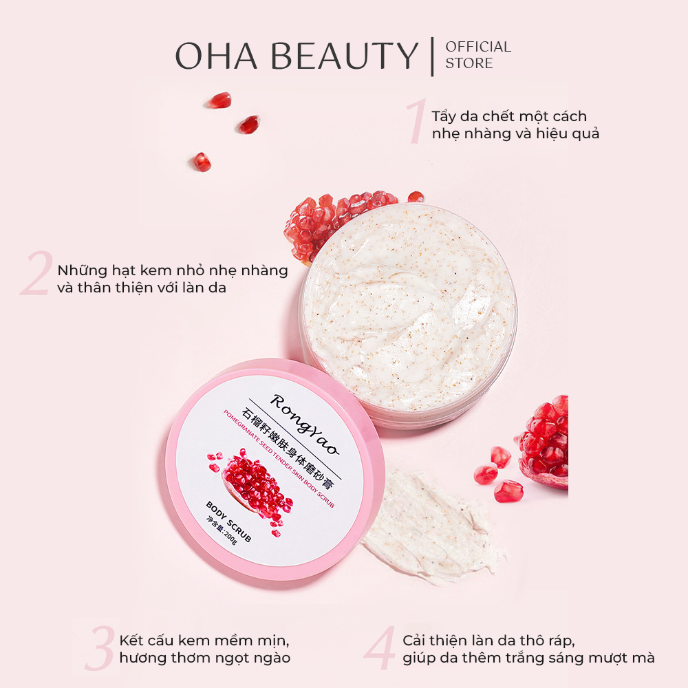 Tẩy Tế Bào Chết RONGYAO Hương Lựu Đỏ 200gr Dưỡng Ẩm Toàn Thân Giúp Da Sáng Mịn BS-0801