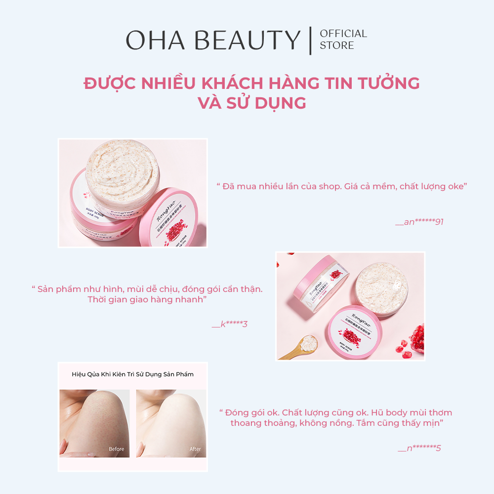 Tẩy Tế Bào Chết RONGYAO Hương Lựu Đỏ 200gr Dưỡng Ẩm Toàn Thân Giúp Da Sáng Mịn BS-0801