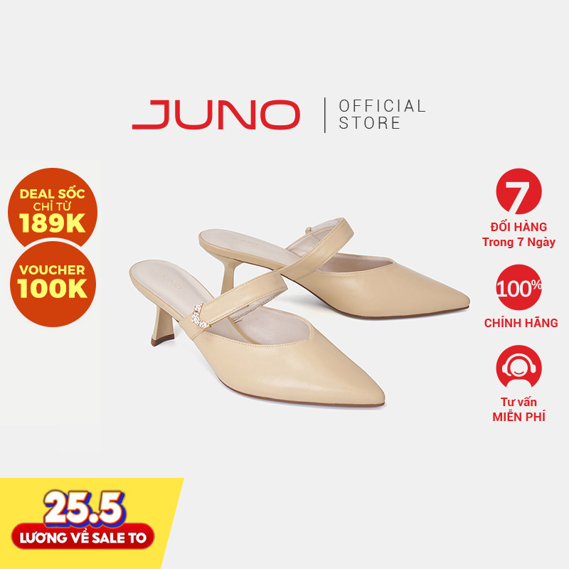 Giày Cao Gót Thời Trang JUNO Quai Ngang Trang Trí Khoá CG07140