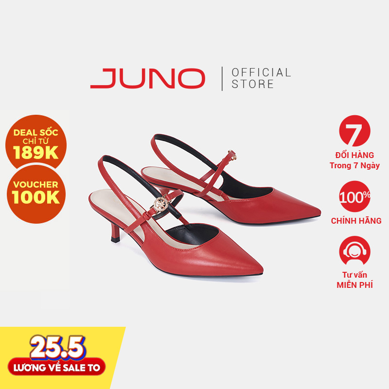 Giày Cao Gót Nữ 7cm Thời Trang Juno Slingback Phối Khoá La Bàn CG07142