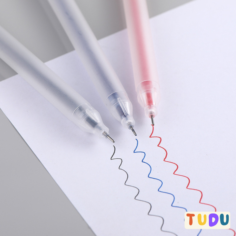 Bút gel bút bi nước văn phòng ngòi kim nhỏ 0,5mm 3 màu dánh cho học sinh, văn phòng bản đẹp chuẩn, Gel ra đều mực
