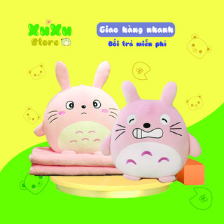 Bộ chăn gối văn phòng hình totoro hồng gấu bông kèm chăn - GẤU BÔNG XU XU