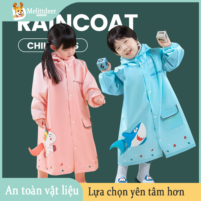 🔥có hàng sẵn🔥 áo mưa cho bé Melittdeer Thiết kế khủng long dễ thương,Nhựa An Toàn Sức Khỏe, Không Thấm Nước