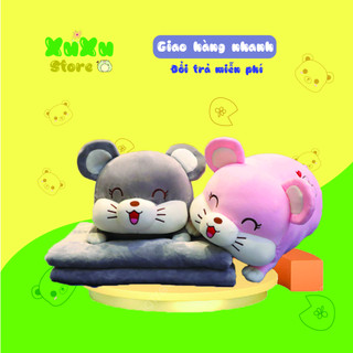 Bộ chăn gối văn phòng 3in1 hình chuột Misa , Gấu kèm chăn - Gấu bông Xu Xu