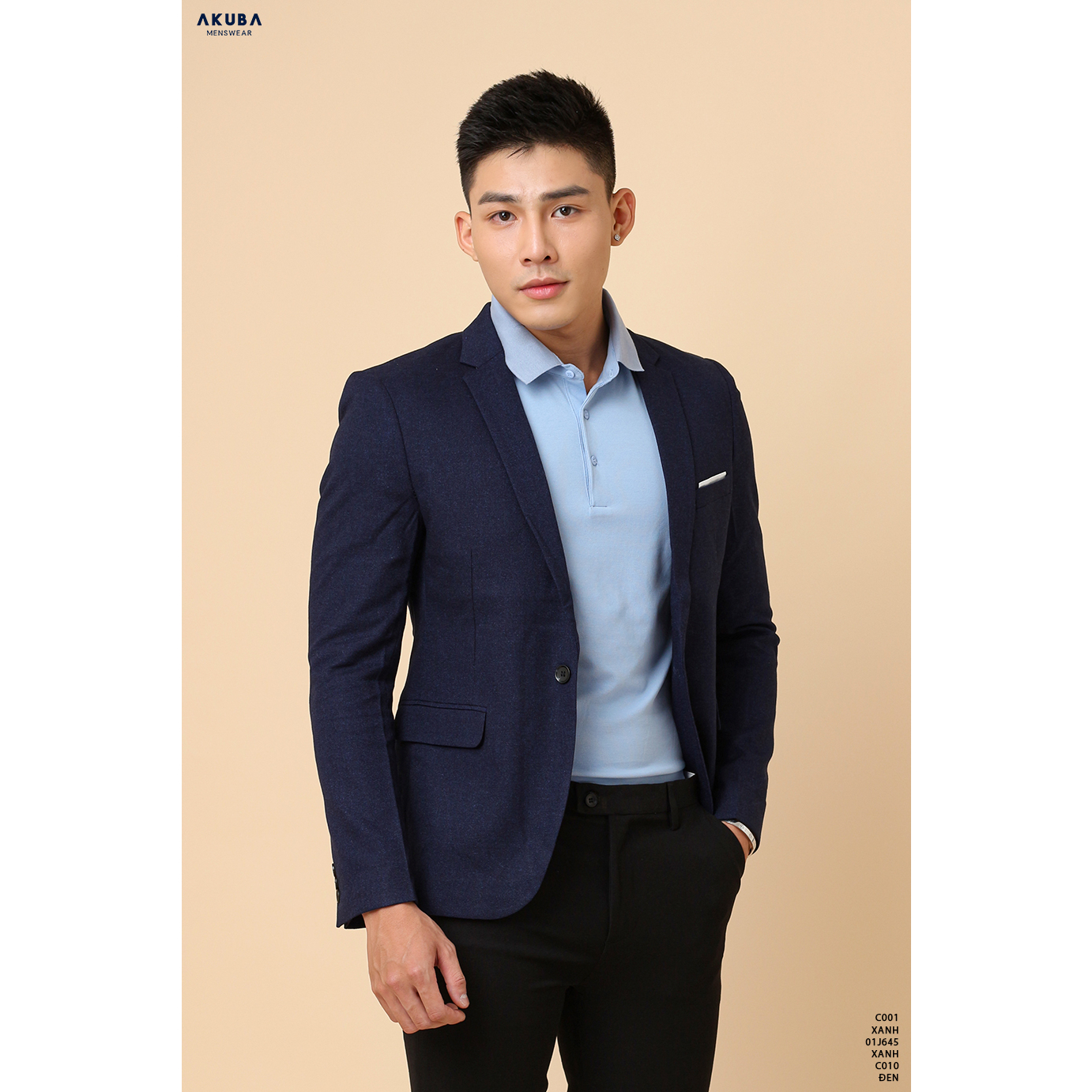 Áo khoác Blazer nam AKUBA form slimfit, vải fresco, đứng form, hạn chế nhăn,  phong cách Hàn Quốc trẻ trung C001