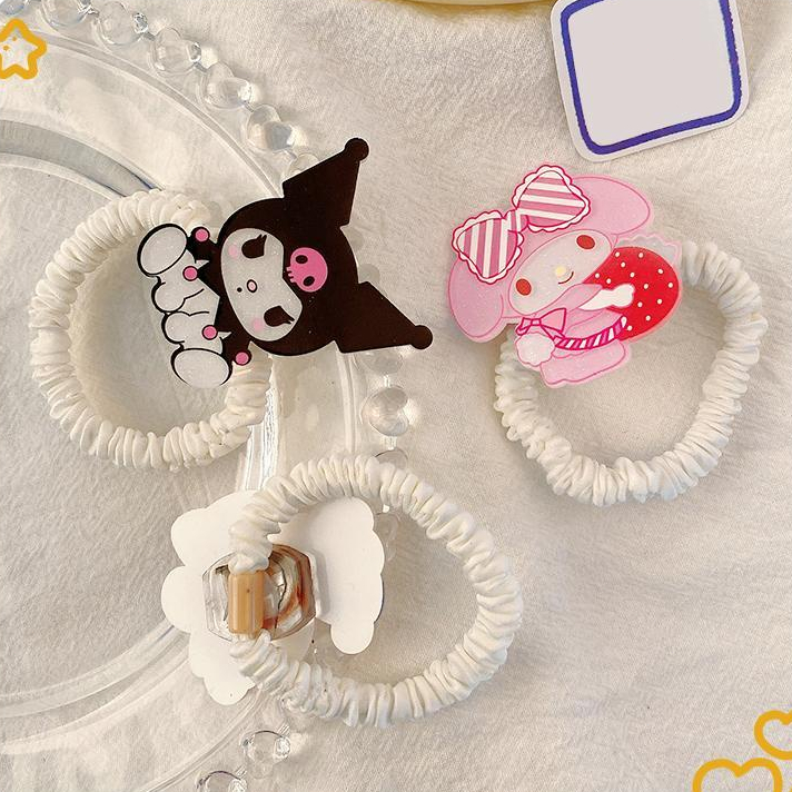 ⚡Sanrio dây cột tóc Phim tai nghe hoạt hình Kuromi Rubber Band lớn dây lông ruột lớn