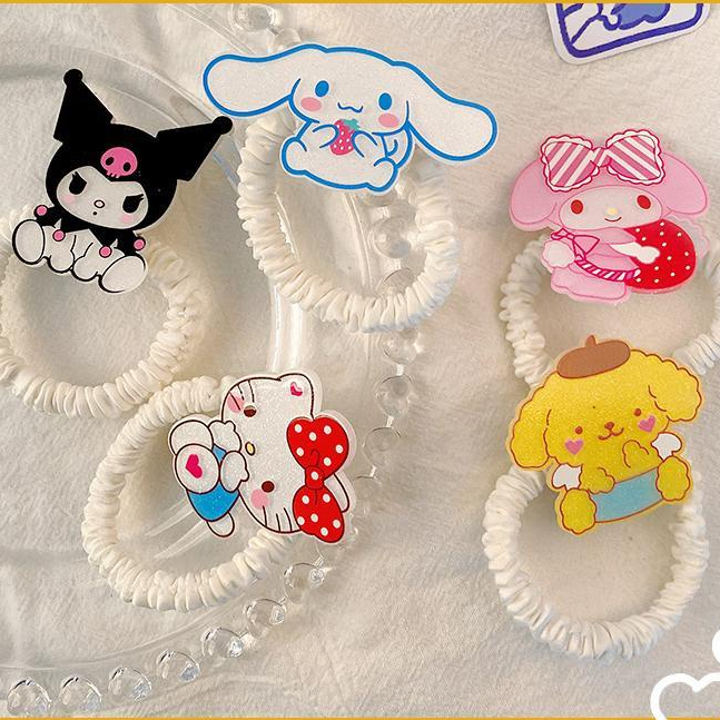 ⚡Sanrio dây cột tóc Phim tai nghe hoạt hình Kuromi Rubber Band lớn dây lông ruột lớn