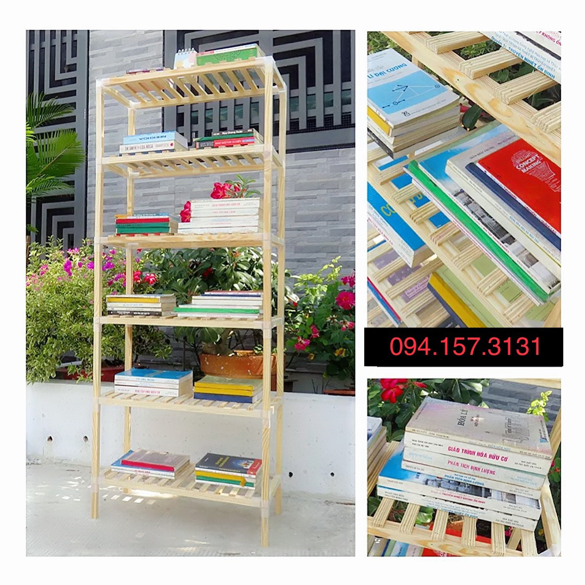 kệ để sách vở - kệ gỗ để chậu hoa, cây kiểng trang trí