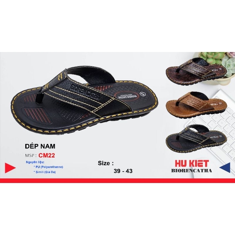 Dép kẹp nam mã CM22 chất liệu PU, đế đúc may viền chắc chắn. gồm có 3 màu đen, nâu, bò size 39-43