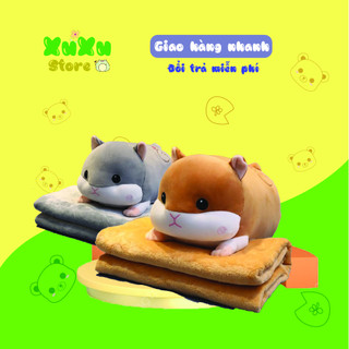 Bộ chăn gối văn phòng 3in1 hình chuột chũi, Gấu kèm chăn - Gấu bông Xu Xu