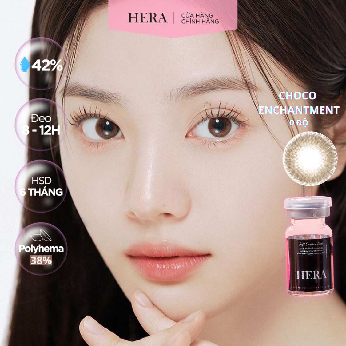 Lens Hera Nâu Choco Cuốn Hút 0 - 6 Độ CHOCO ENCHANTMENT Nhập Khẩu Hàn Quốc Kính Áp Tròng Cận 6 Tháng