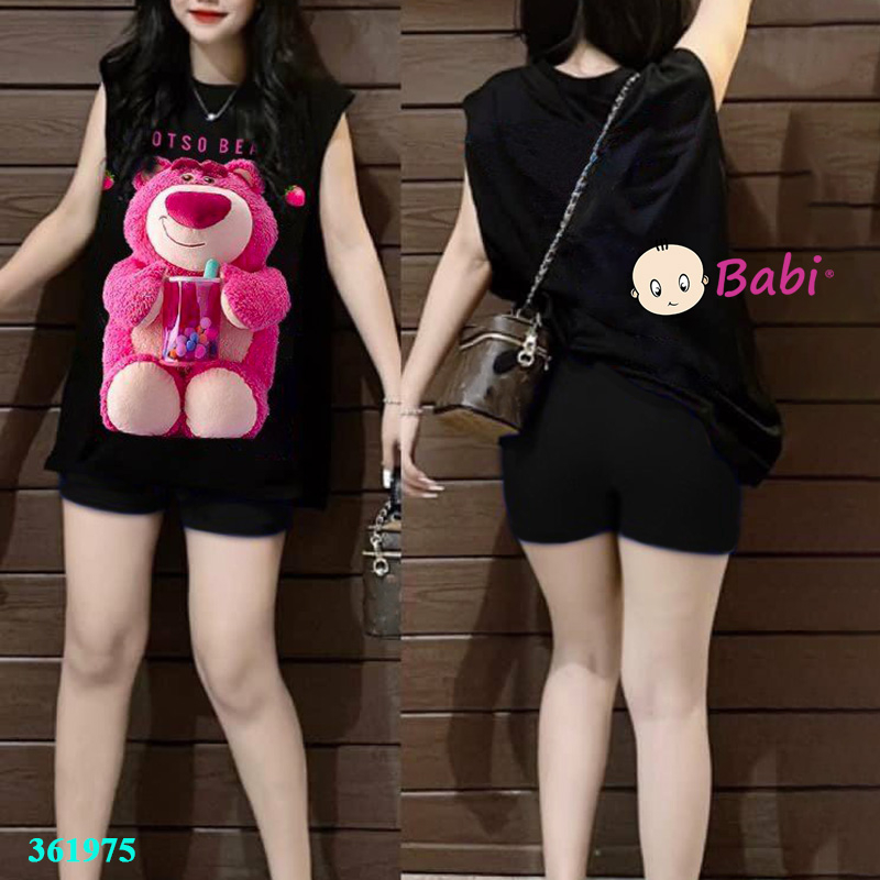 (Size đại 23kg-60kg) Bộ sát nách Gấu Dâu mẹ và bé gái, Set đồ bộ mặc nhà mùa hè cho bé gái