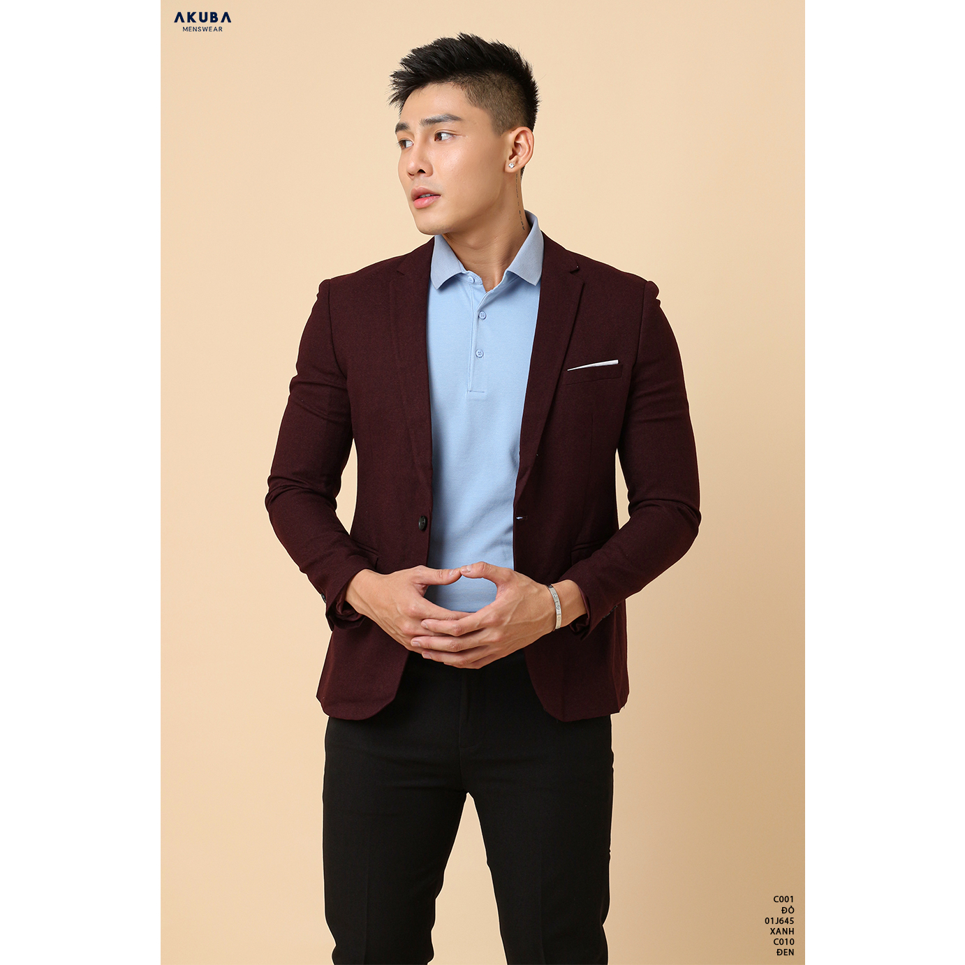 Áo khoác Blazer nam AKUBA form slimfit, vải fresco, đứng form, hạn chế nhăn,  phong cách Hàn Quốc trẻ trung C001