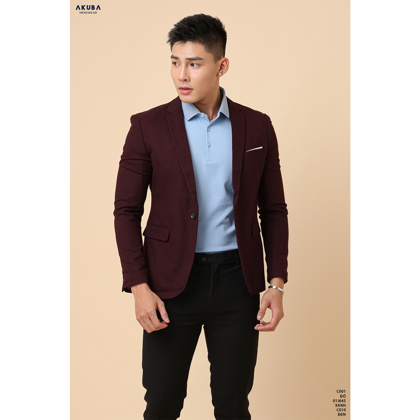 Áo khoác Blazer nam AKUBA form slimfit, vải fresco, đứng form, hạn chế nhăn,  phong cách Hàn Quốc trẻ trung C001