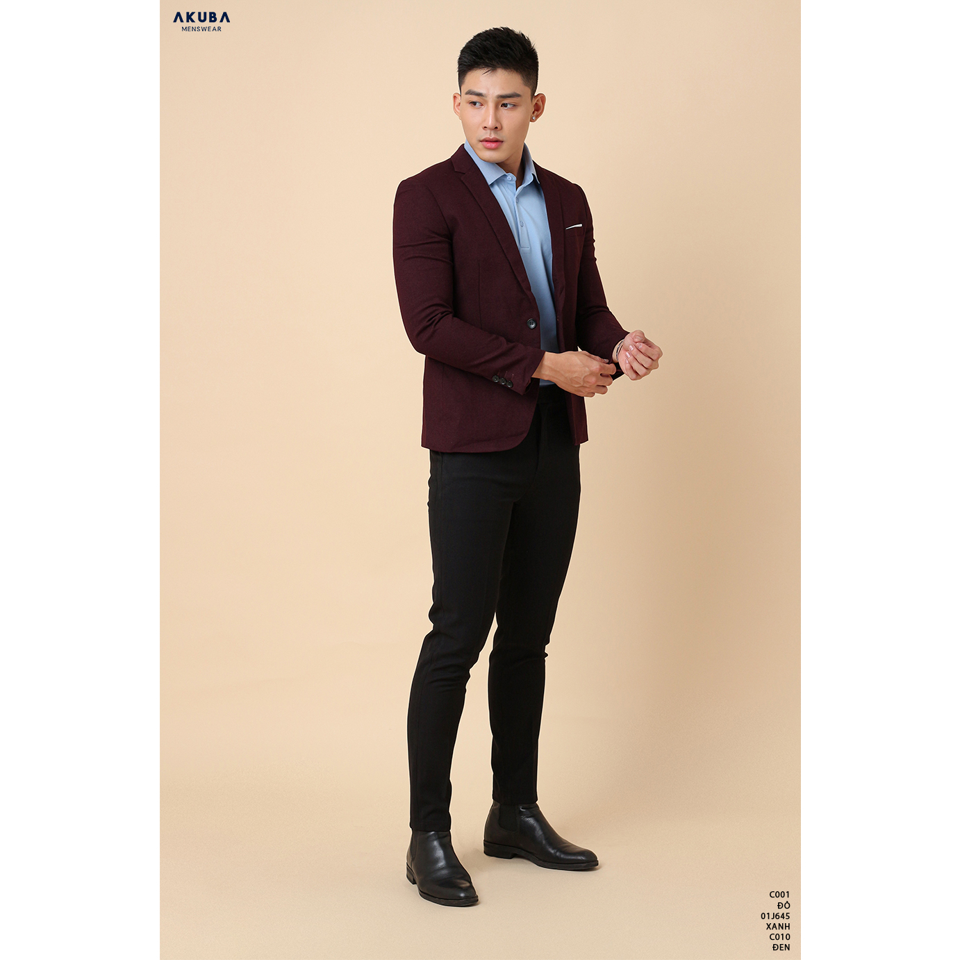 Áo khoác Blazer nam AKUBA form slimfit, vải fresco, đứng form, hạn chế nhăn,  phong cách Hàn Quốc trẻ trung C001