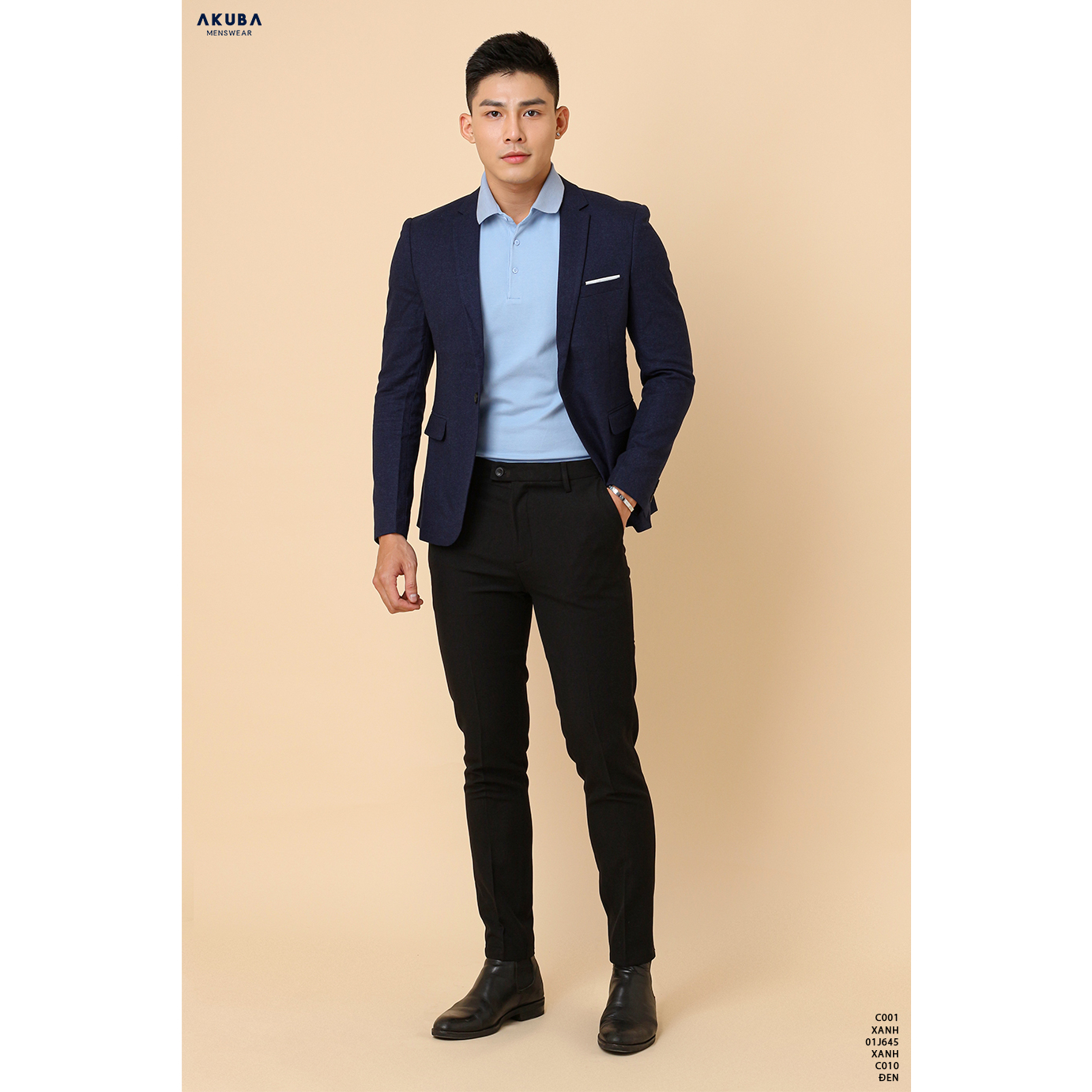 Áo khoác Blazer nam AKUBA form slimfit, vải fresco, đứng form, hạn chế nhăn,  phong cách Hàn Quốc trẻ trung C001