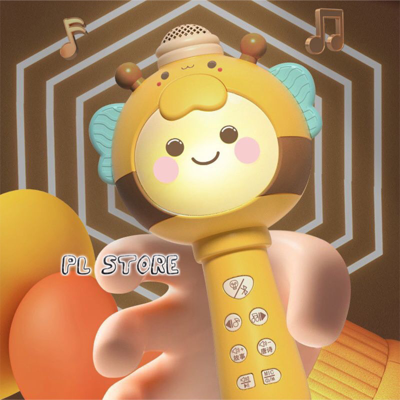 Micro cho bé hát karaoke kết nối Bluetooth, phát nhạc, có đèn, thay đổi giọng nói, tích hợp loa không dây
