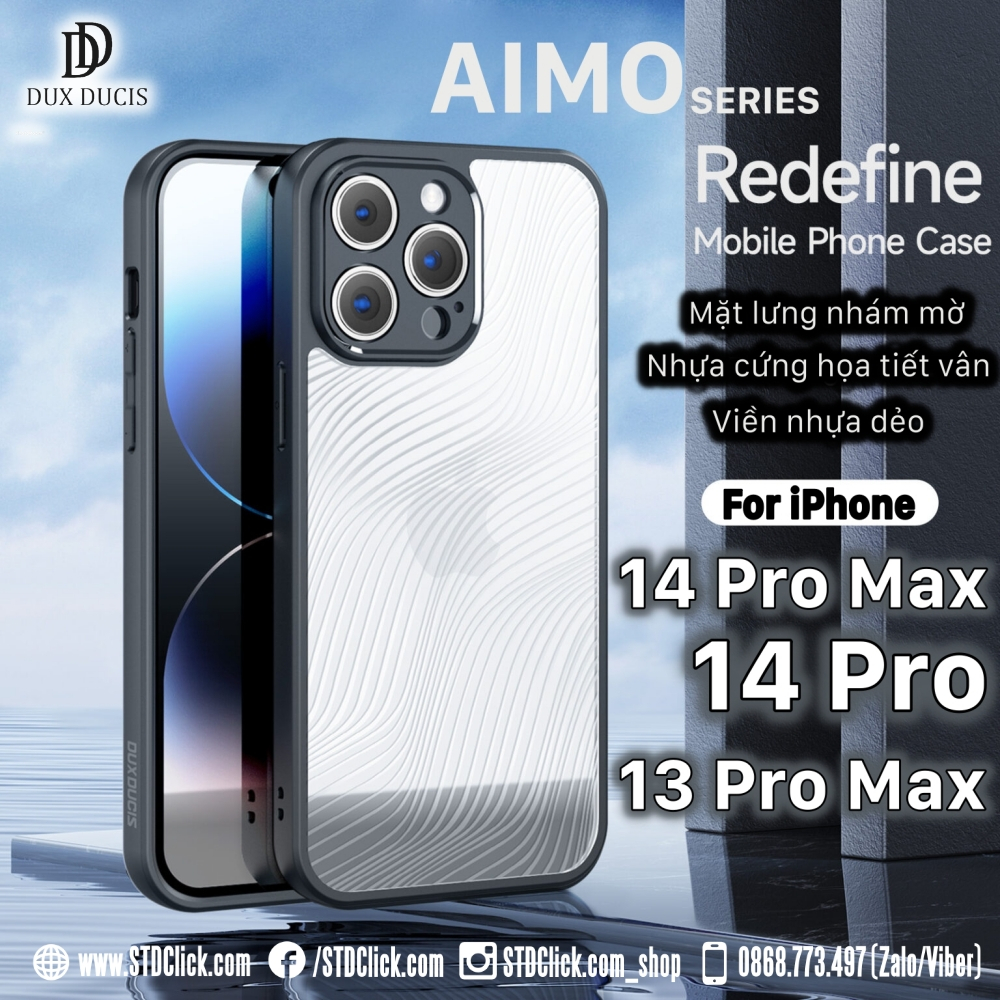 ỐP LƯNG IPHONE 14 PRO MAX - 14 PRO - 13 PRO MAX - 12 PRO MAX DUX DUCIS AIMO CH.HÃNG-VIỀN DẺO LƯNG CỨNG NHÁM VÂN SÓNG[N]