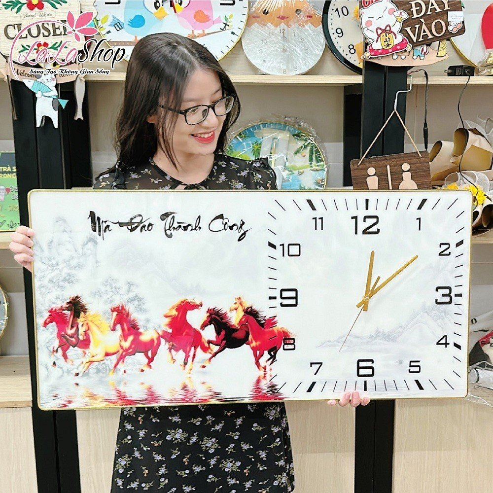 Tranh đồng hồ treo tường tráng gương pha lê UV hươu nai nghệ thuật cao cấp giá rẻ siêu đẹp