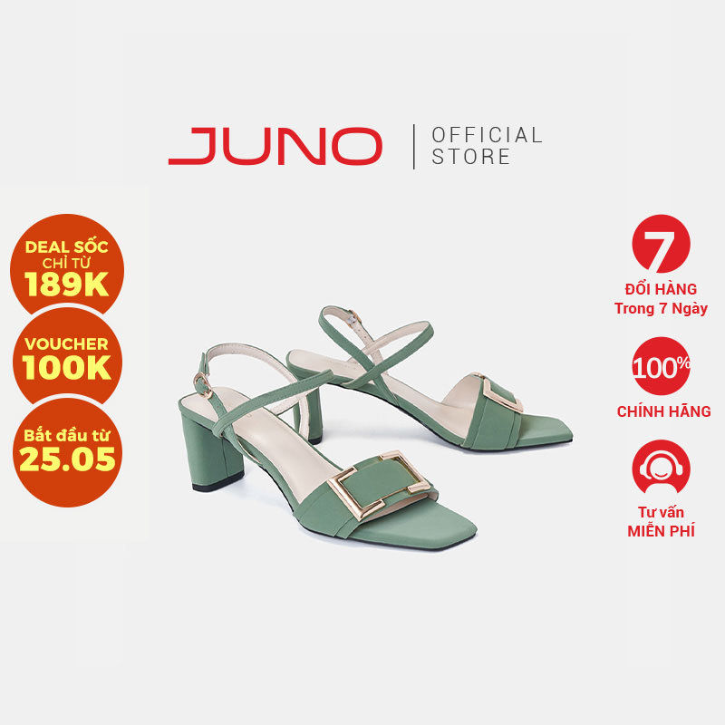 Giày Sandal Nữ 7cm Thời Trang JUNO Gót Trụ Phối Khoá Trang Trí SD07095