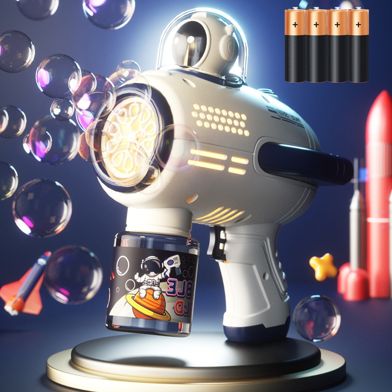 Súng Bắn Bong Bóng Tự Động Phi Hành Gia Có Đèn Phát Sáng, Tặng 4 Pin Aa Cho Trẻ Từ 3 Tuổi Vui Chơi Ngoài Trời