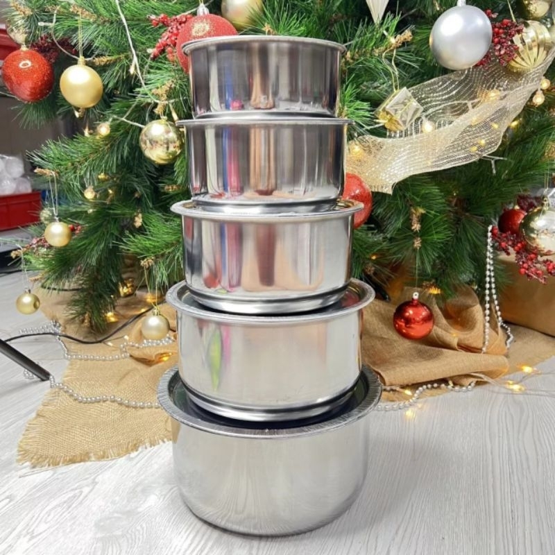 Bộ 5 thau inox có nắp - thố inox có nắp