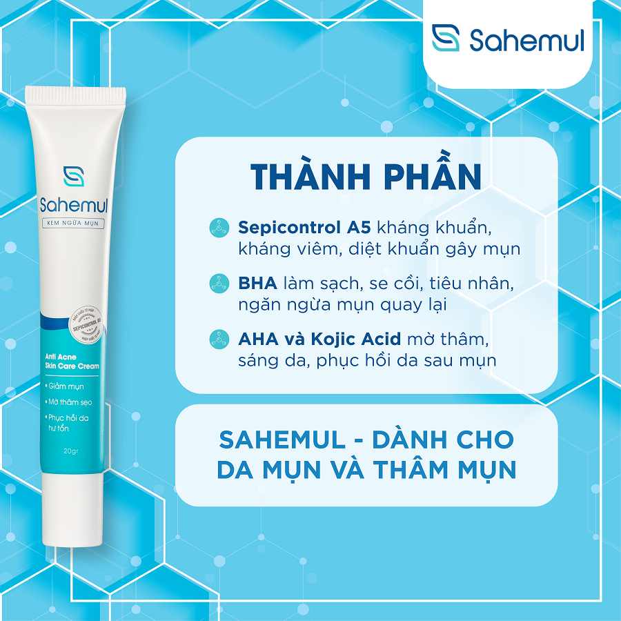 Combo 3 sản phẩm Kem Chống Nắng, Bọt Rửa Mặt, Kem Chấm Mụn Sahemul