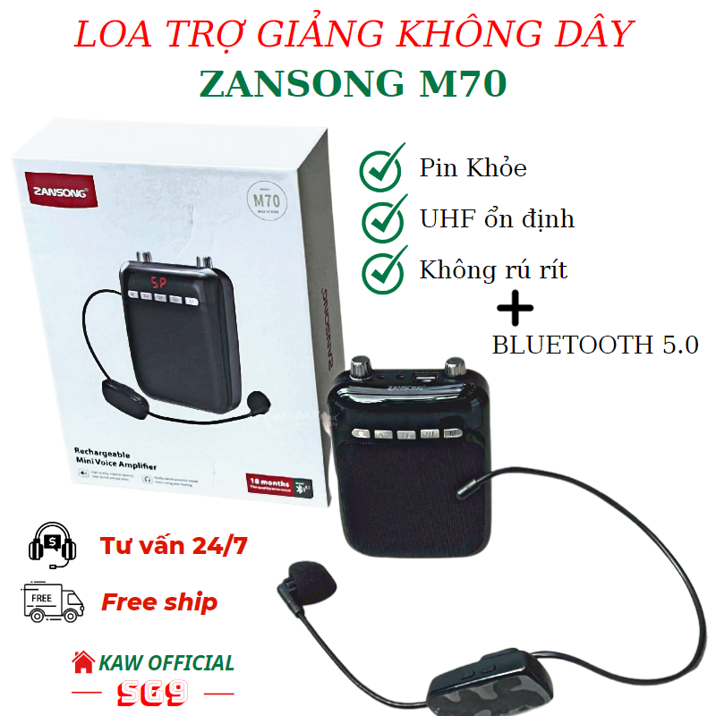 Máy trợ giảng cho giáo viên Zansong M70, kèm mic cài đầu không dây, nhỏ gọn pin bền, công suất lớn15W,Hàng chính hãng | BigBuy360 - bigbuy360.vn