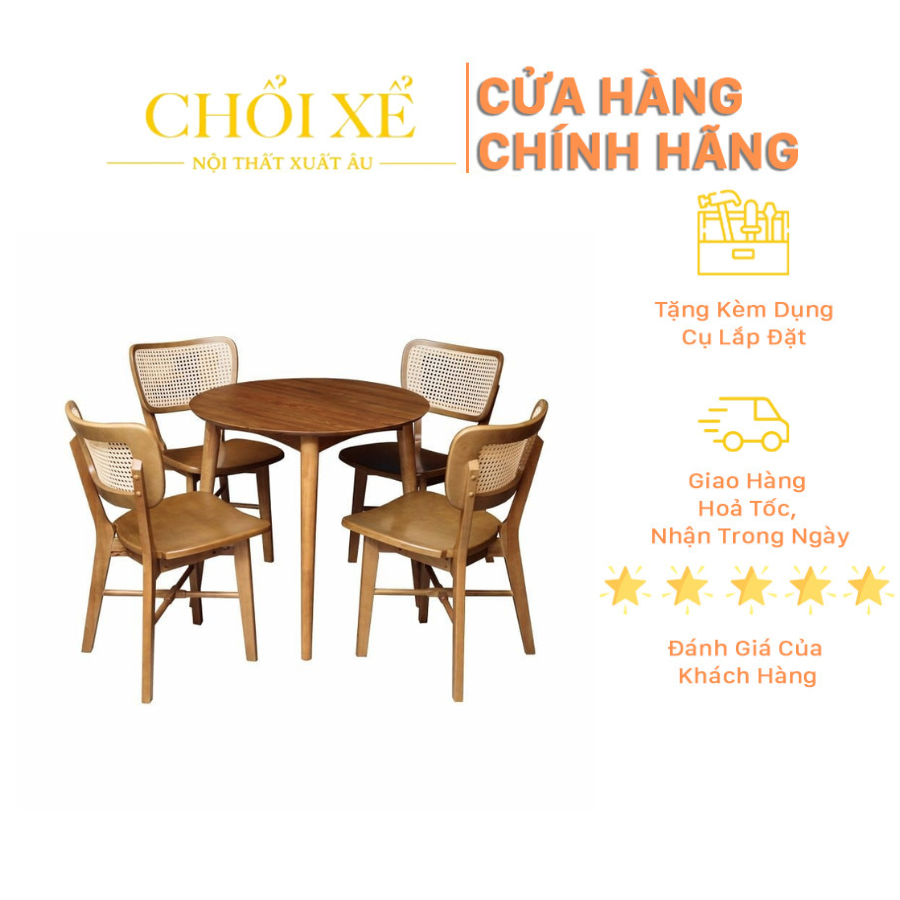 Bộ Bàn Ăn Tròn Oskar 4 Ghế - Chổi Xể