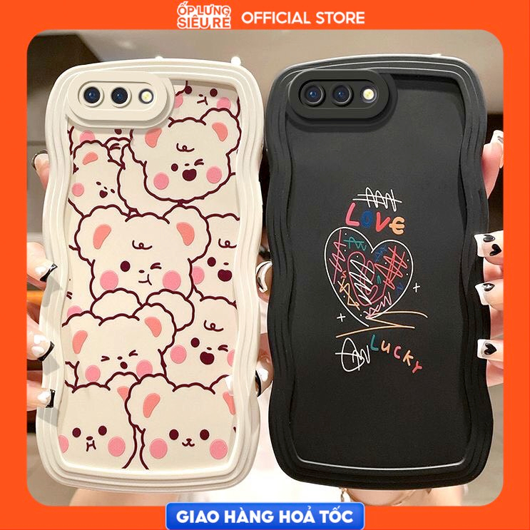 Ốp lưng OPPO A5S/F9/A12/A54/A74/A76/...trong cạnh gợn sóng hình Gấu Má Hồng
