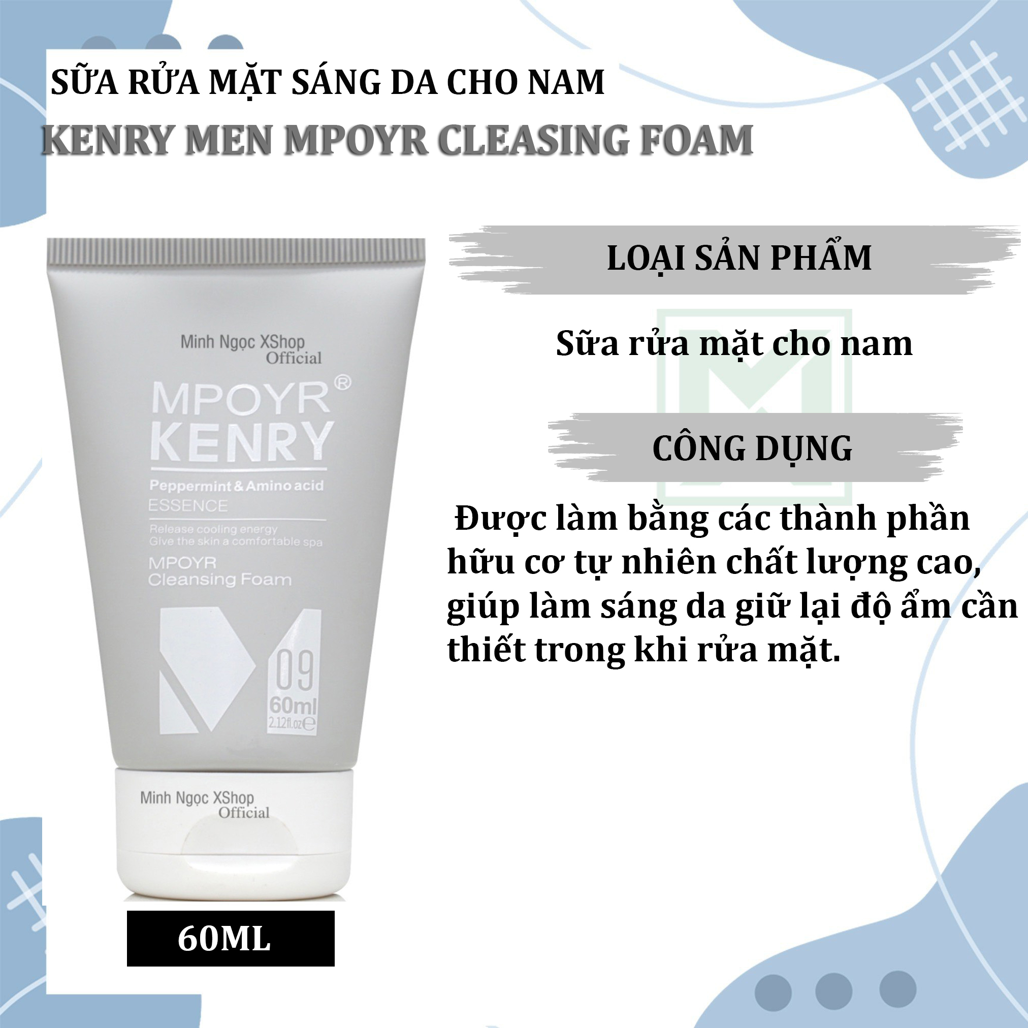 Sữa rửa mặt sáng da cho nam Kenry Men Mpoyr Cleasing Foam 60ML