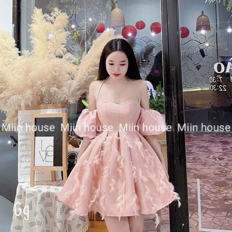 Váy 2 dây trễ vai dây cổ kiểu dáng xòe bồng bềnh siêu dễ thương( có mút ngực ) | BigBuy360 - bigbuy360.vn